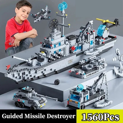1560pcs Navy Warship Building Blocks 6-in-1 Military Ship Model Toy Set