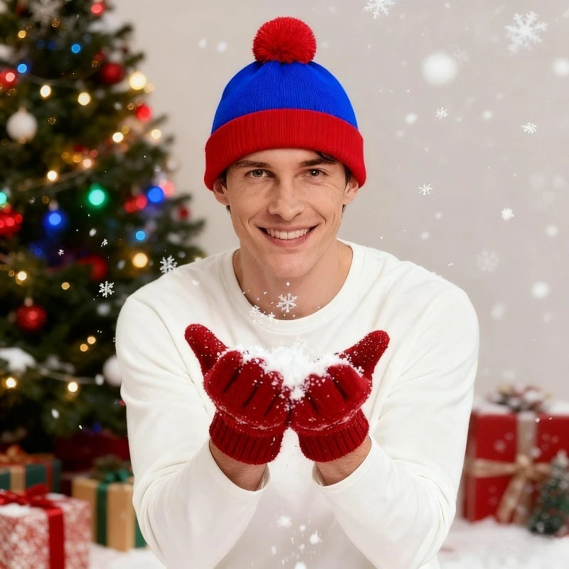 2pc Funny Christmas Beanie Hat Gloves Unisex Winter Knit Costume Accessories