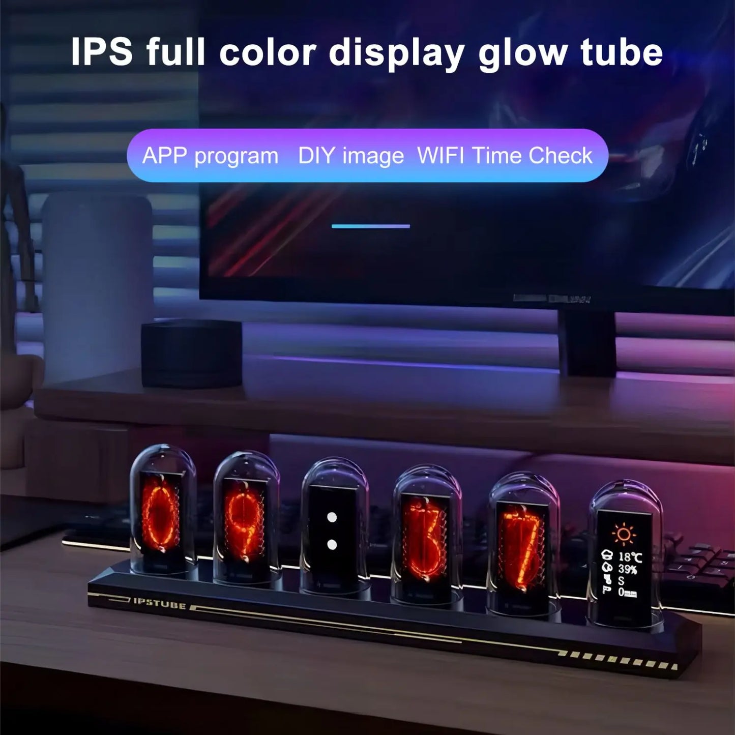 RGB Nixie Tube Clock LED Glows IPS Color Screen DIY Analog Digital Tube Night lights Gaming Desktop Home Decoration Gift Idea-EXPROTAS
