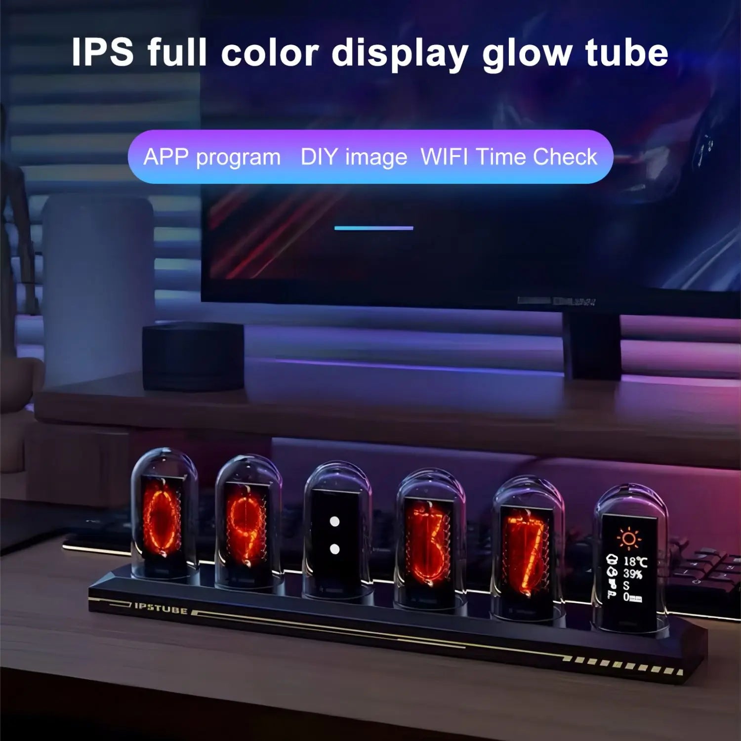 RGB Nixie Tube Clock LED Glows IPS Color Screen DIY Analog Digital Tube Night lights Gaming Desktop Home Decoration Gift Idea-EXPROTAS