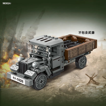 WW2 German Opel Truck with Anti-Aircraft Gun Building Blocks Military Soldiers Toy Gift