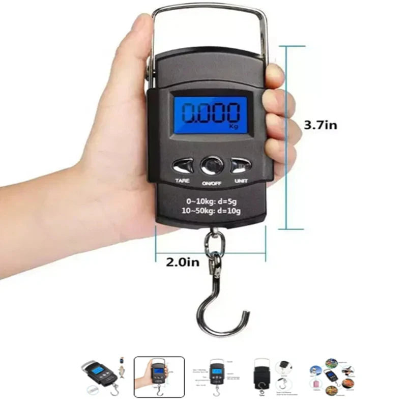 50kg/10g Portable LCD Hanging Scale w/ 100cm Tape for Travel & Luggage