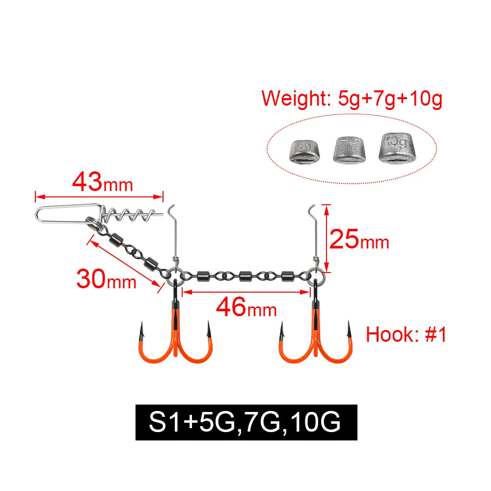 Uv-Active Fishing Hook Soft Bait Swimbait Rolling Swivel Rig #1 #1/0 #2/0