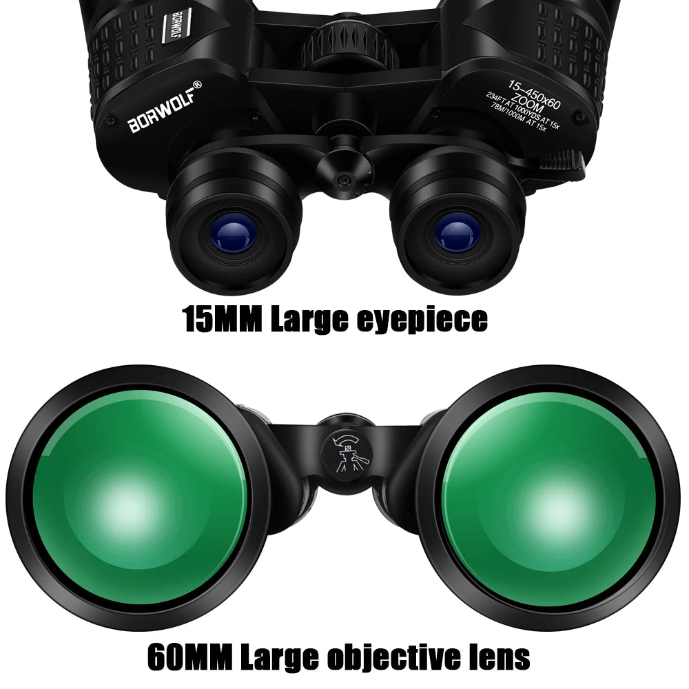 HD Light Binoculars 15-450X60 Night Vision Zoom for Hunting Bird Watching