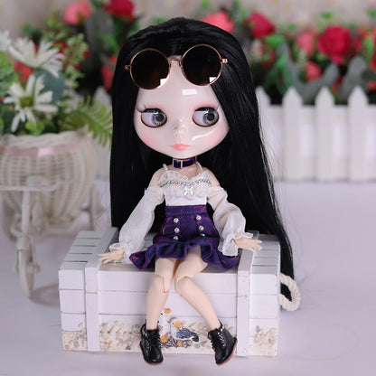 ICY DBS Blythe Doll Black Hair Joint Body Glossy Matte Face DIY Dress Up
