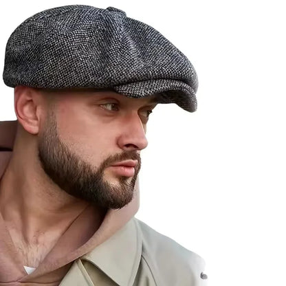 Tweed Peaky Blinders Hat Adjustable Newsboy Cap Herringbone Wool Flat