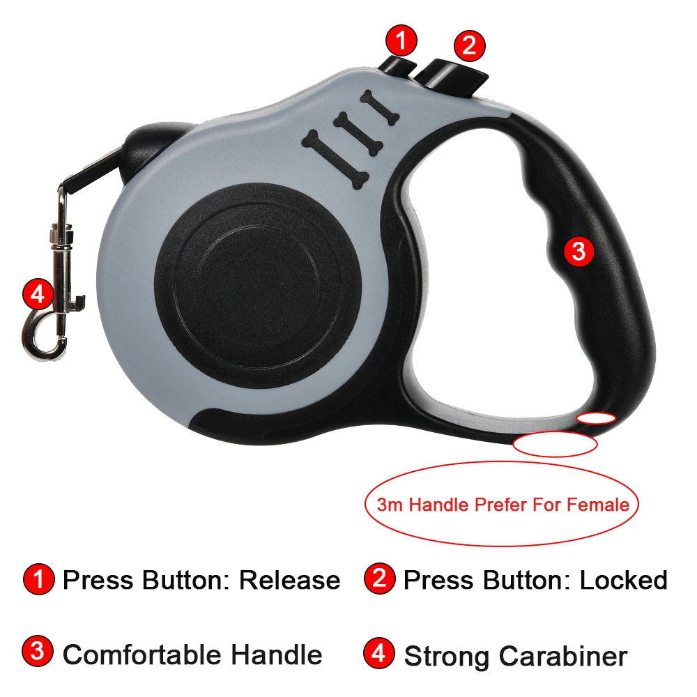 Retractable Dog Lead 3m 5m Nylon Leash for Small Medium Large Dogs Cats