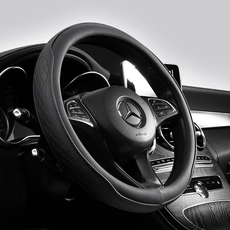 Napa Leather Steering Wheel Cover 14.5-15 Inch Breathable Non-Slip Patchwork