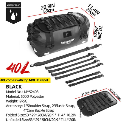 Rhinowalk Motorcycle Saddle Bag 20/40/65L Waterproof Tail Seat Luggage MOLLE