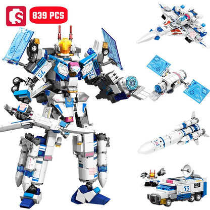 SEMBO 4in1 Transforming Mecha Robot Building Blocks Tank Aircraft Warship Model Toy Gift