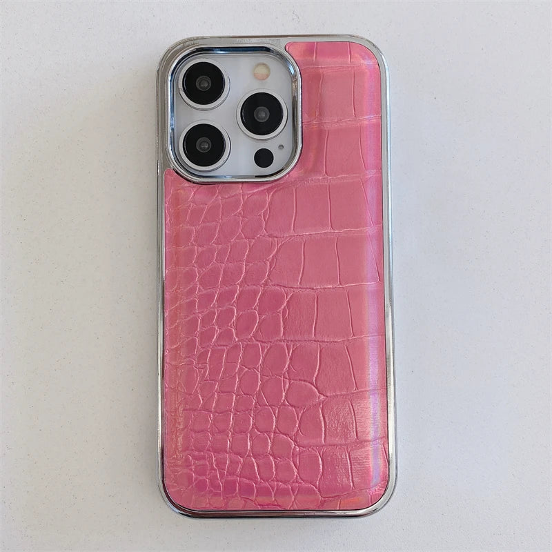 Colourful Crocodile Leather Case for iPhone 11-17 Air Pro Max Plus Shockproof