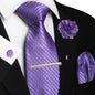 Men's Plaid Tie Clip Set with Pocket Square Cufflinks Wedding Accessories