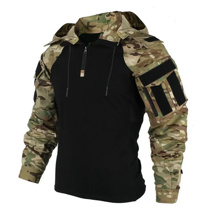 Tactical Combat Shirt 1/4 Zip Long Sleeve Men Camo Cotton Ripstop Military Top