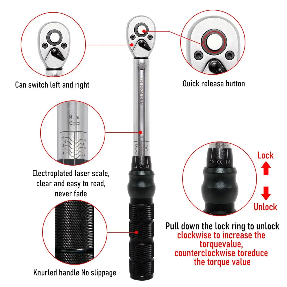 ThinkRider Professional NL-15 PRO Bicycle Bike Torque Wrench 2-20N·m Allen Key Tool Socket Spanner Set Kit-EXPROTAS