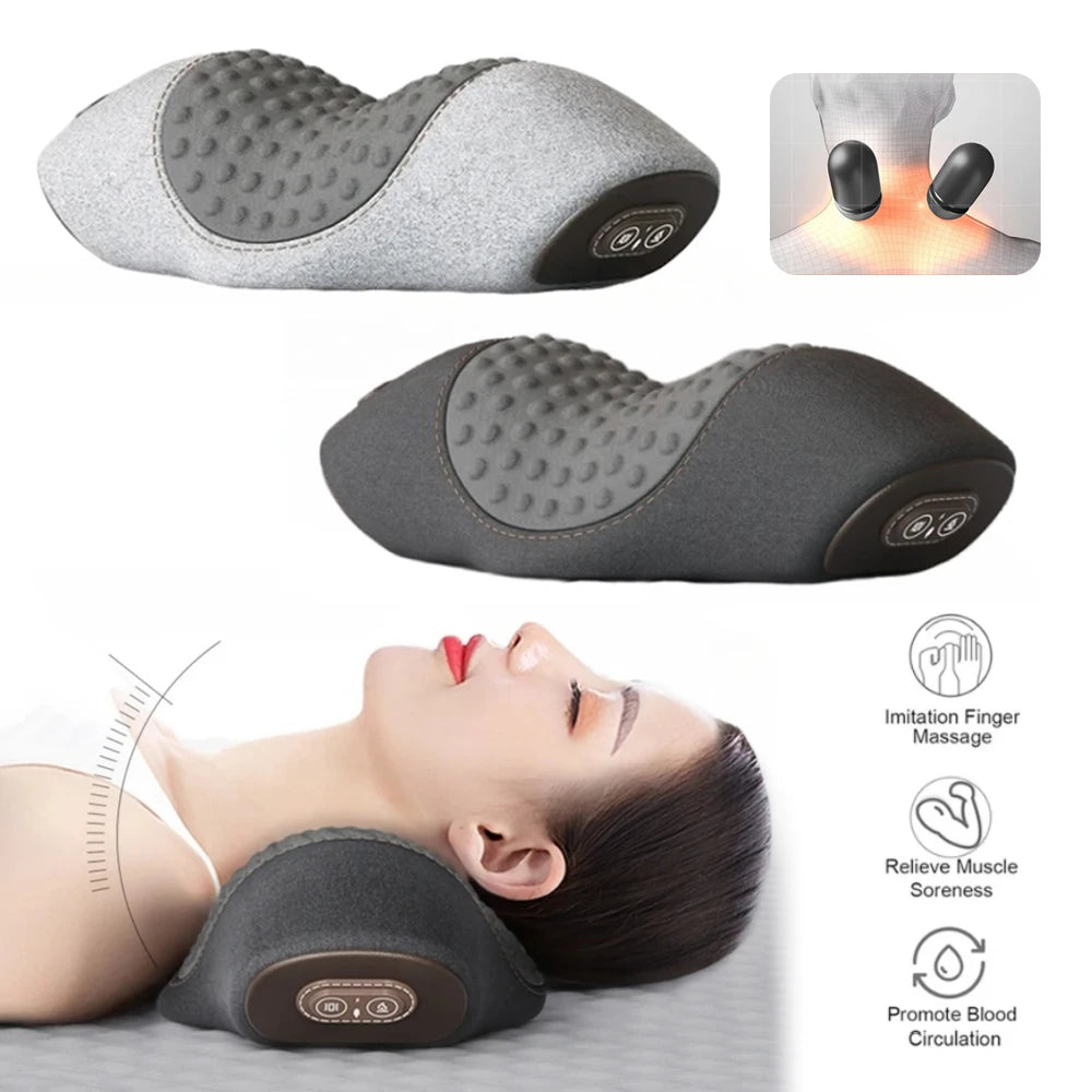 Electric Neck Massager Pillow Heat Vibration Cervical Support Traction