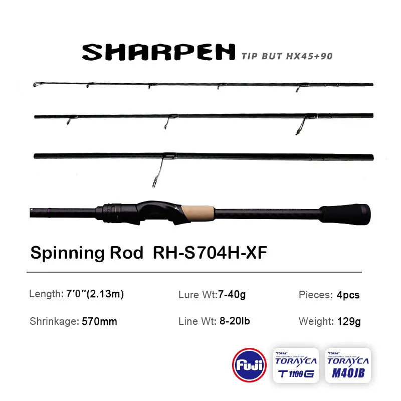 PURELURE SHARPEN Travel Rod XF/MF Action Spinning Casting Rod w/ FUJI Parts