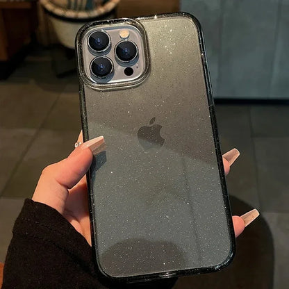 Transparent Glitter Shockproof Soft Case for iPhone 13-16 Pro Max Mini