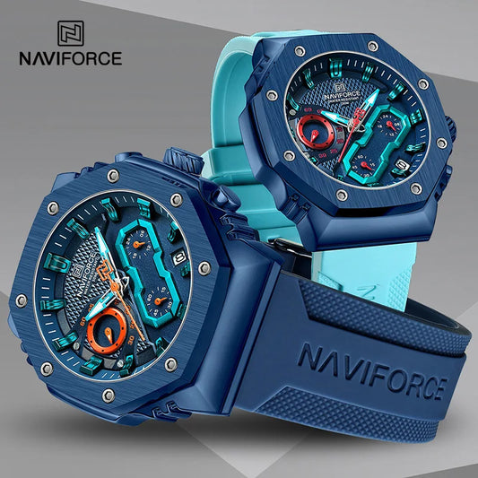 NAVIFORCE Fashion Couple Watches Casual Original Sport Silicone Strap Wristwatch for Lovers Auto Date Display Quartz Chronograph-EXPROTAS