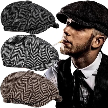 British Retro Hat Beret Men Casual Octagonal Cap for Spring Autumn