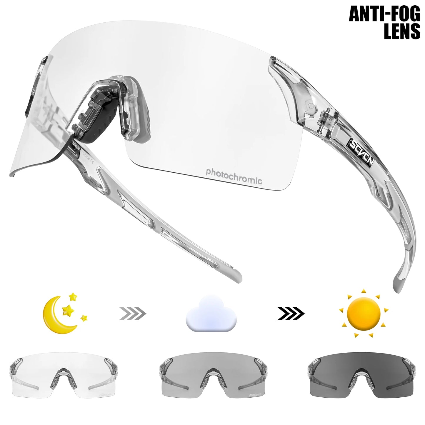 SCVCN Photochromic Cycling Glasses UV400 Anti-Fog MTB Sunglasses Men/Women