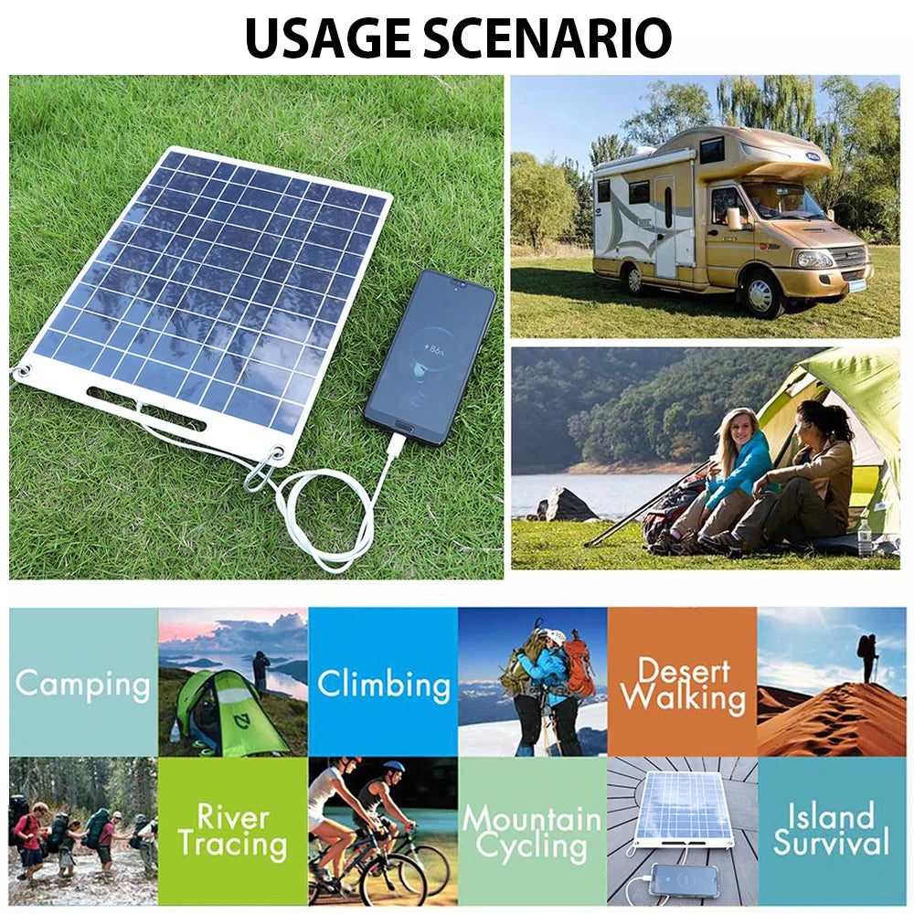 Portable 100W Solar Charger Dual USB Waterproof Panel for Camping Hiking