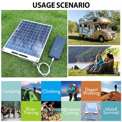 Portable 100W Solar Charger Dual USB Waterproof Panel for Camping Hiking