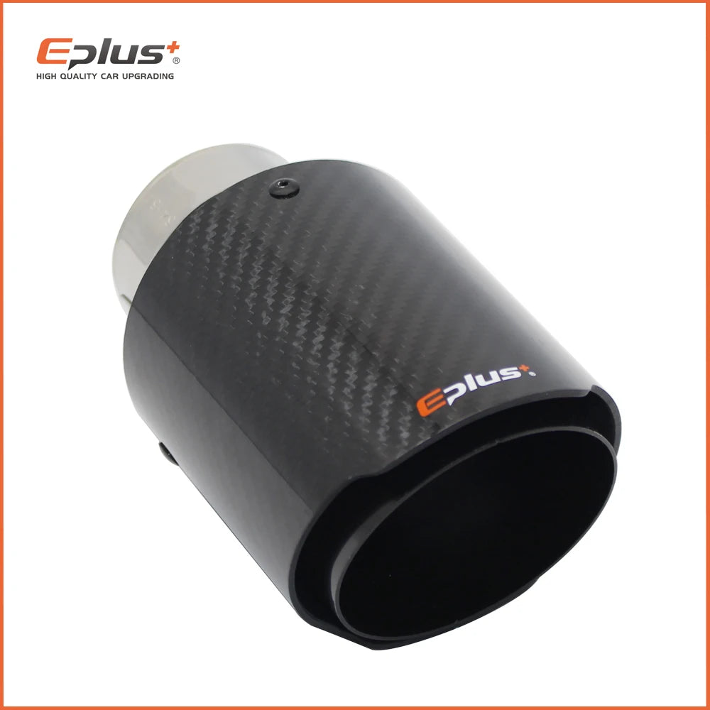EPLUS Car Glossy Carbon Fiber Muffler Tip Exhaust System Pipe Mufflers Nozzle Universal Straight Stainless Black-EXPROTAS