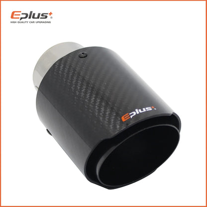 EPLUS Car Glossy Carbon Fiber Muffler Tip Exhaust System Pipe Mufflers Nozzle Universal Straight Stainless Black-EXPROTAS