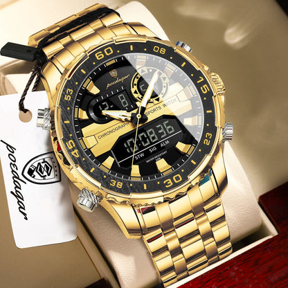 Stainless Steel Poedagar Men’s Waterproof Quartz Luminous Wristwatch Date