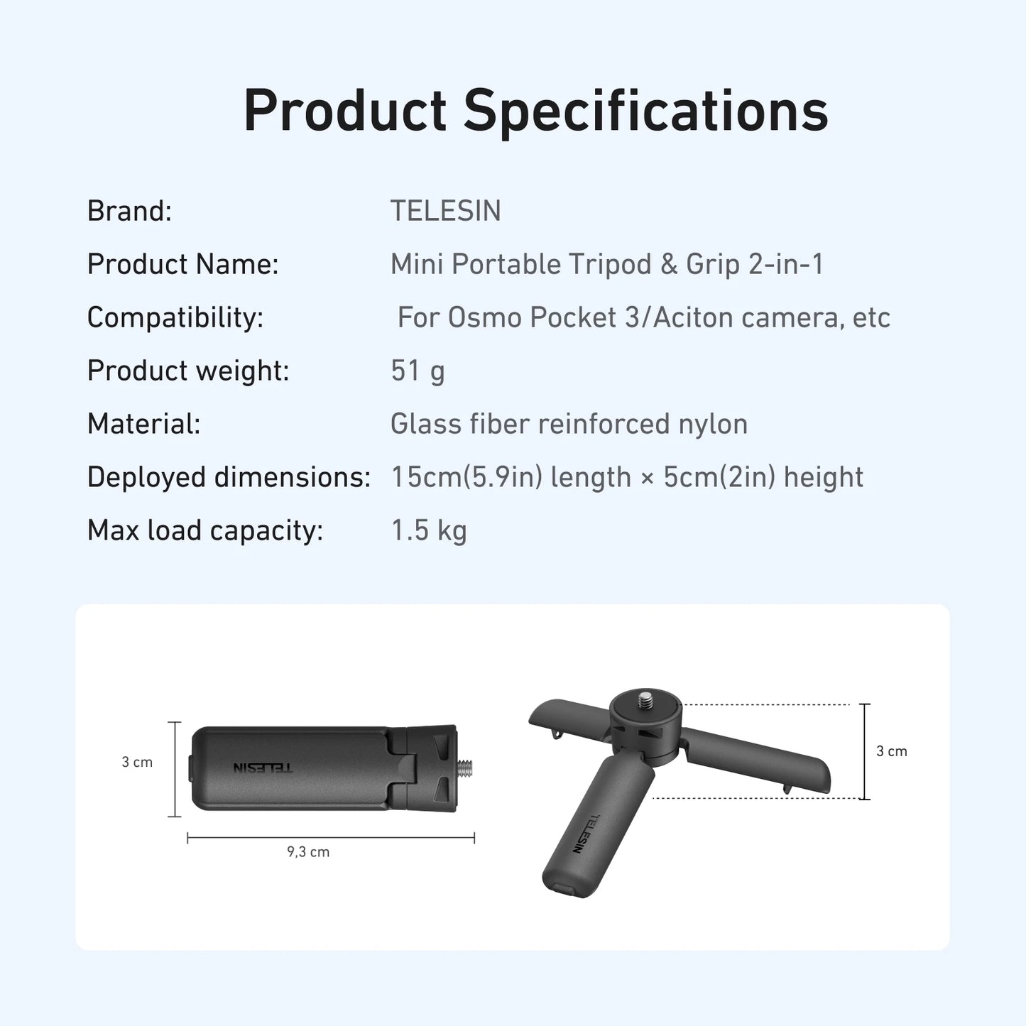 Quick Release Tripod Grip for GoPro DJI Insta360 Action Camera Hand Stick