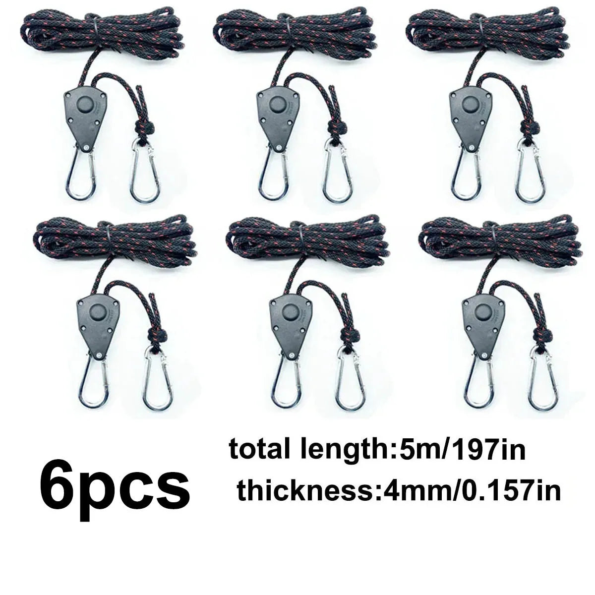 6Pcs Tie Down Rope Camping Tent Tightener Pulley Ratchet Awning Hook