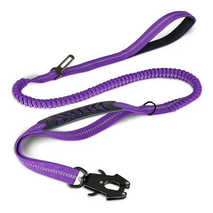 Heavy Duty Reflective Bungee Dog Leash with Car Seatbelt for Large Dogs