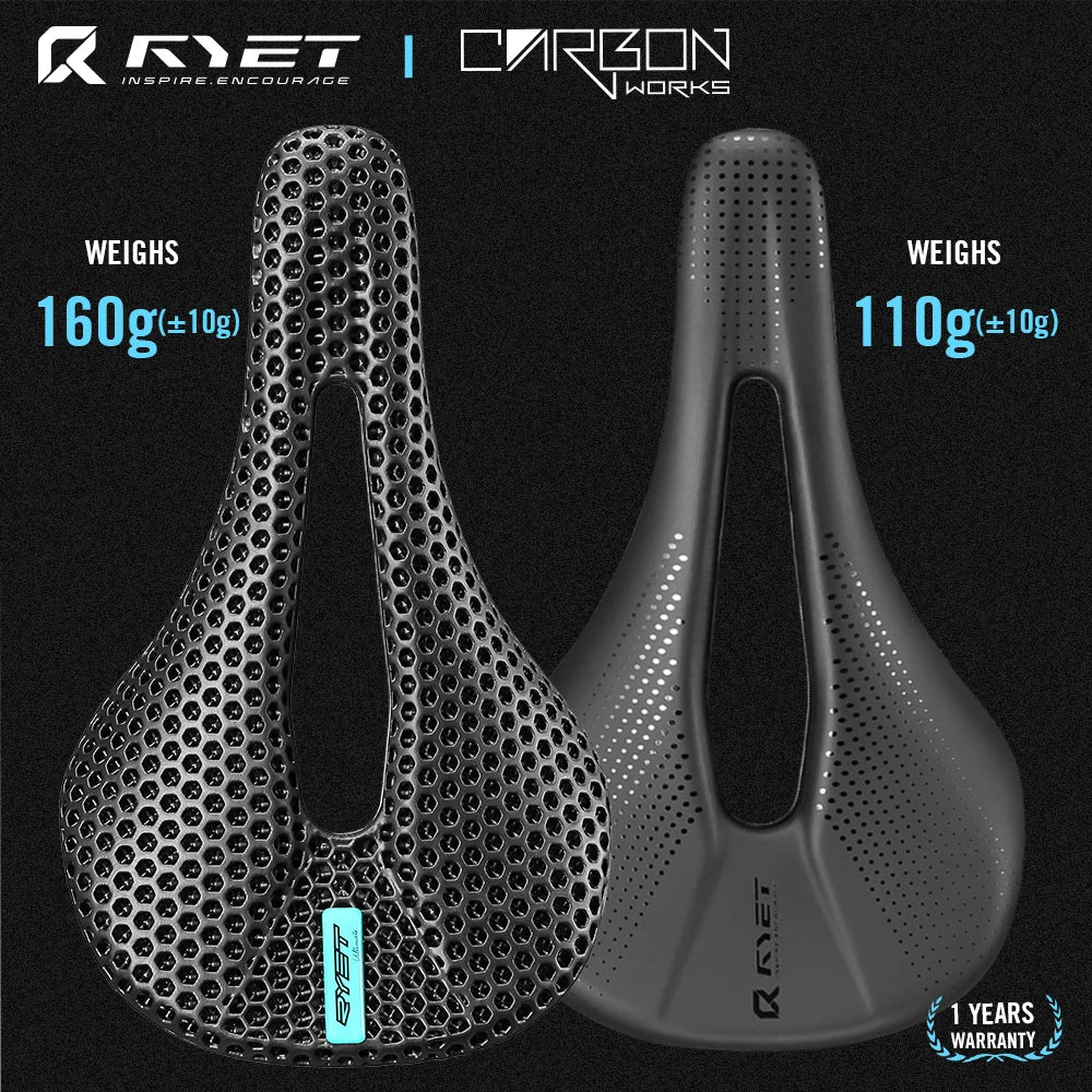 RYET 3D Carbon Bike Saddle | 140/143mm MTB Racing Lightweight Seat Cushion