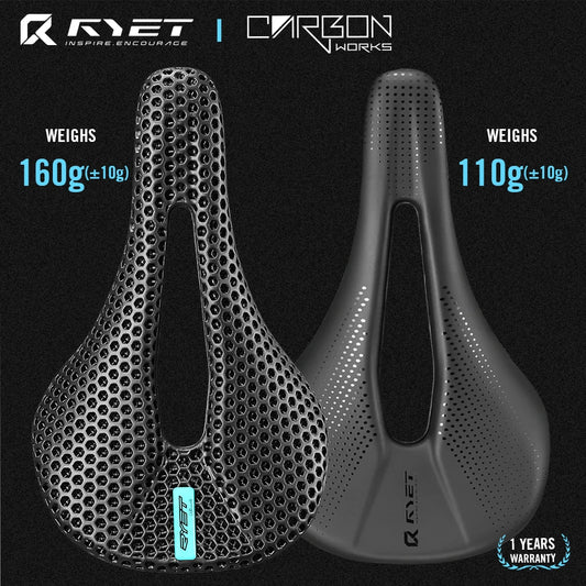 RYET 3D Printed Carbon Saddle 140/143mm Super Light Road MTB Bike Seat