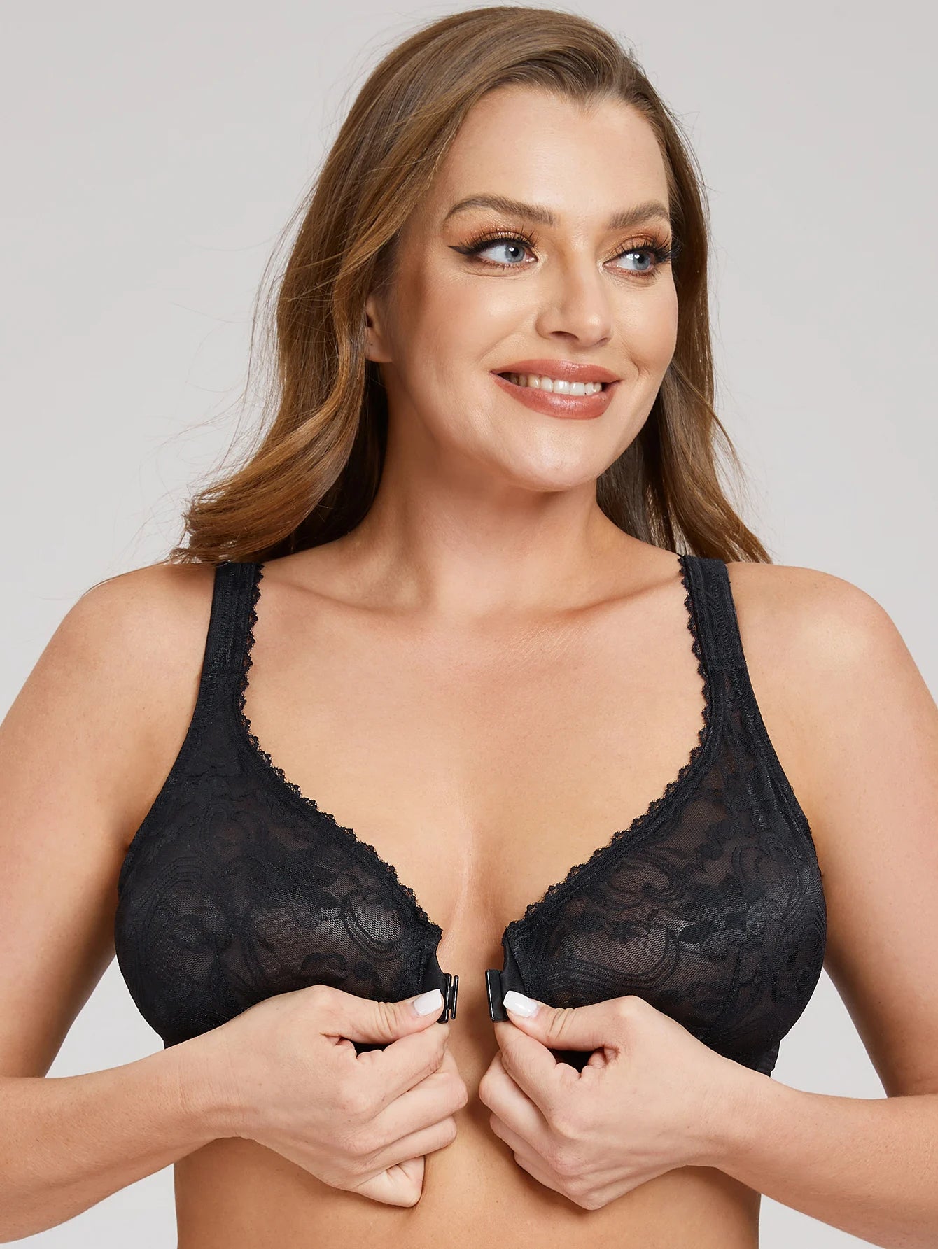 Women’s Front Closure Underwire Bra Unlined Full Coverage Lace