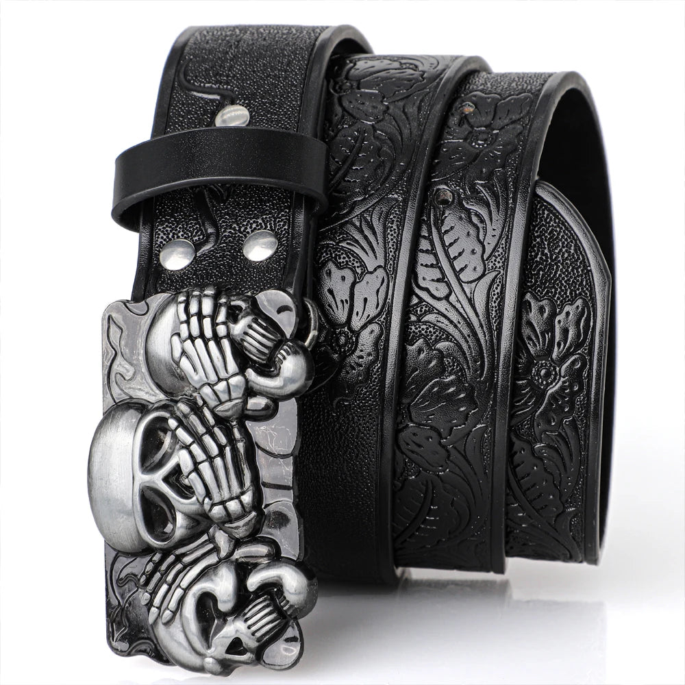1Pcs PU Belt Skull Waist Punk Fashionable for Men Women Street Style