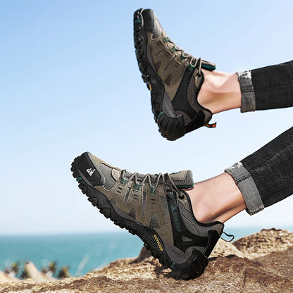 HIKEUP Men's Suede Leather Hiking Shoes Outdoor Trekking Walking Hunting Tactical Sneakers Wear-resistant