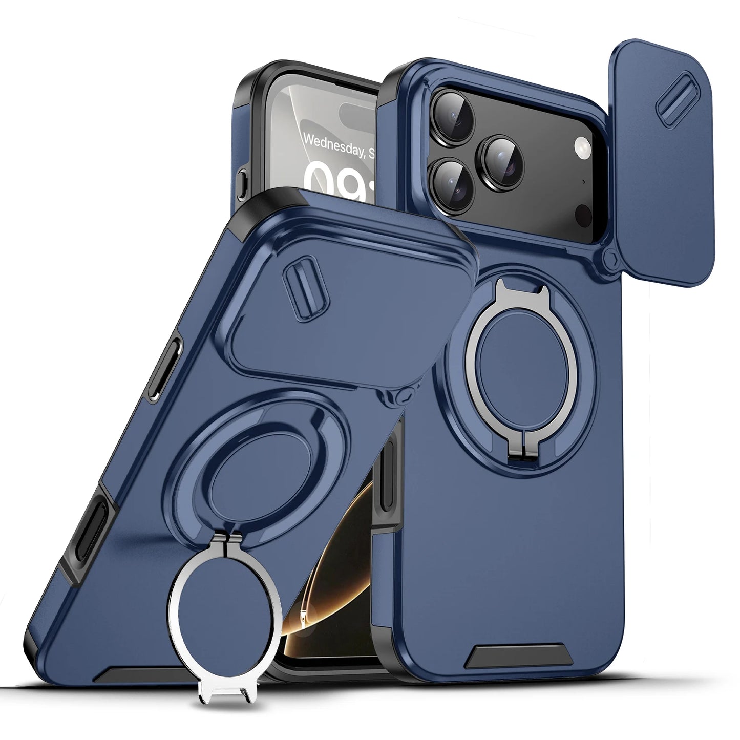 iPhone 11-17 Air Pro Max MagSafe Ring Stand Case Slide Camera Cover