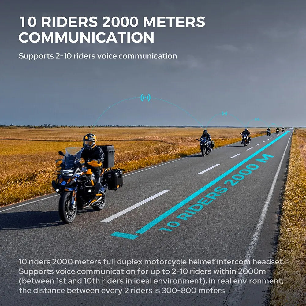 GEARELEC GX10 Motorcycle Intercom Helmet Bluetooth Headset 10 Riders 2km MOTO Communicator Interphone FM Music Sharing PK B4FM-X-EXPROTAS
