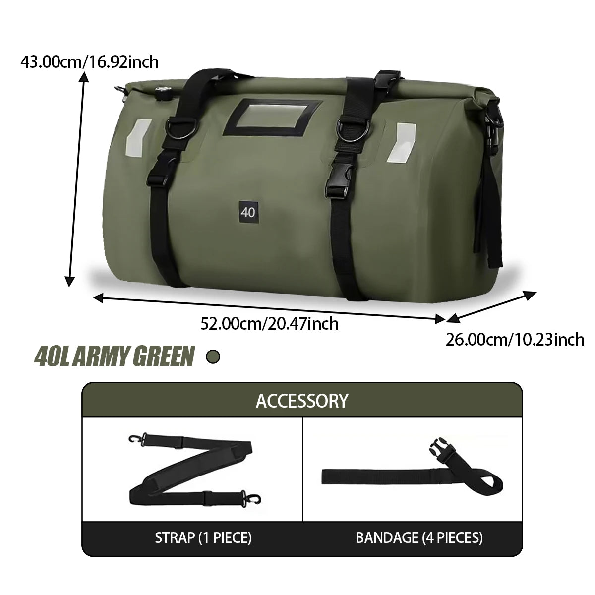Waterproof Motorcycle Roll-Top Dry Tail Bag Backpack 20-66L
