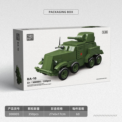 WW2 BA-10 Armored Car 1:35 Building Blocks Military Brick Model Educational Toy Gift