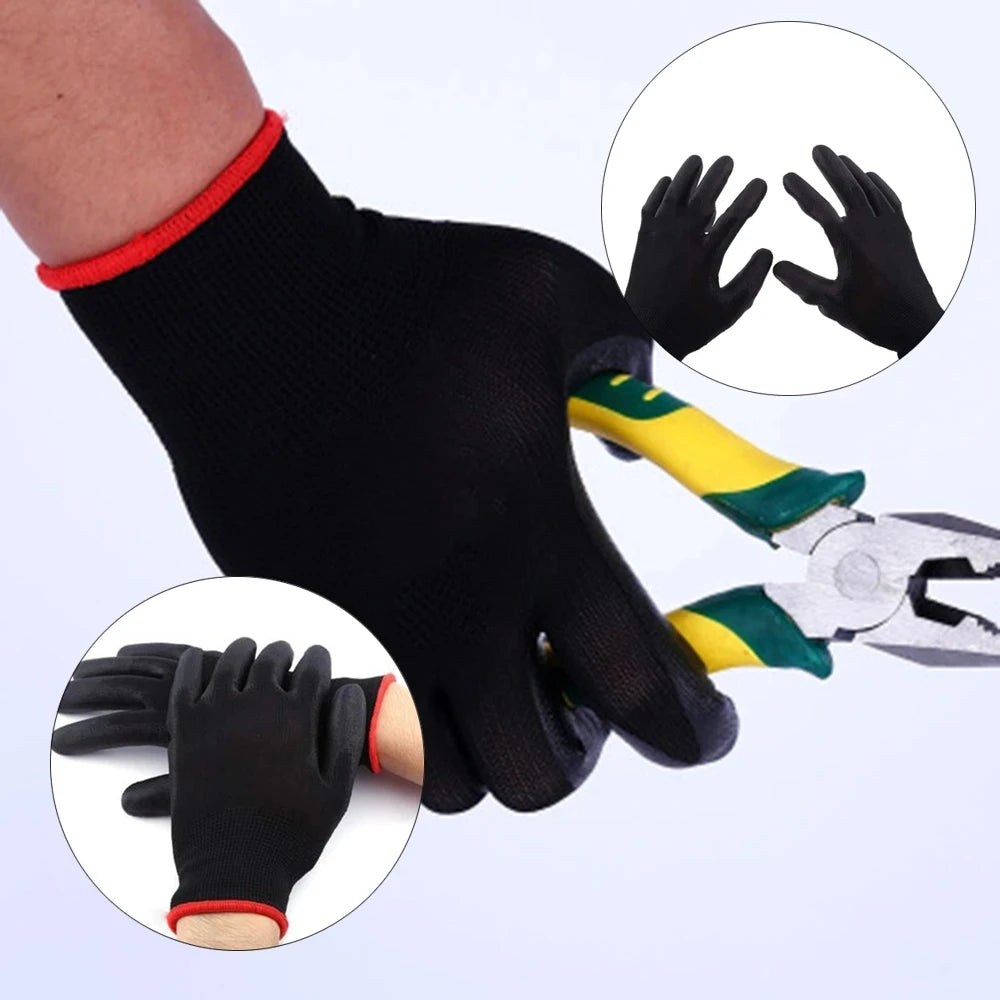10-50 Pairs Safety Work Gloves PU Coated Nylon Gardening Builders Grip