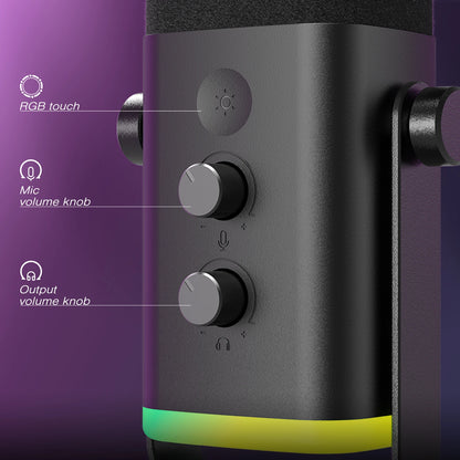 FIFINE Ampligame AM8 USB/XLR Dynamic Microphone Touch Mute Headphone Jack I/O Controls for PC PS4 PS5 Mixer