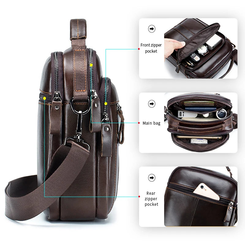 Men’s Crossbody Bag Retro Leather Shoulder Bag Fashion Top Layer Cowhide Satchel