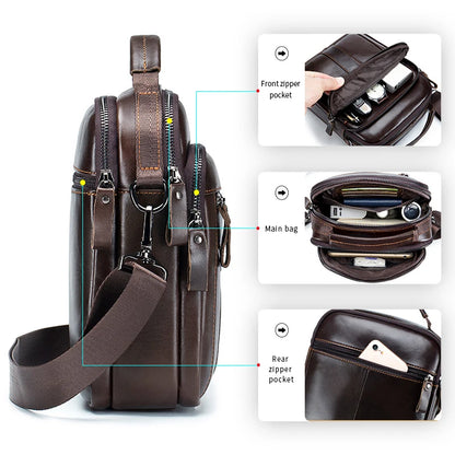 Men’s Crossbody Bag Retro Leather Shoulder Bag Fashion Top Layer Cowhide Satchel