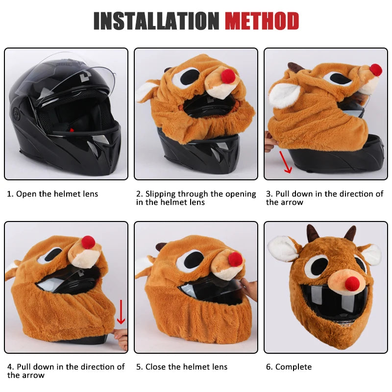 Full Face Covers Plush Motorcycle Helmet Christmas Cartoon Protective Hat
