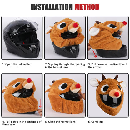 Full Face Covers Plush Motorcycle Helmet Christmas Cartoon Protective Hat