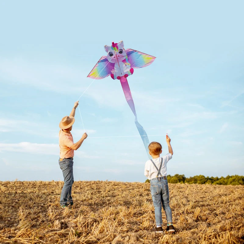 Unicorn Kite 50m String Easy Fly for Kids Beginners Pink Large