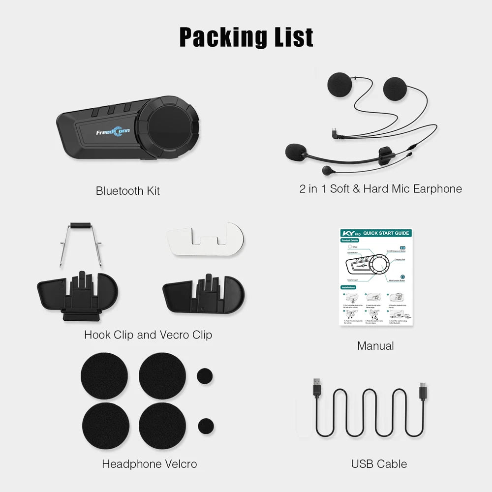 Freedconn Motorcycle Helmet Bluetooth Intercom 1000m 6 Riders Waterproof
