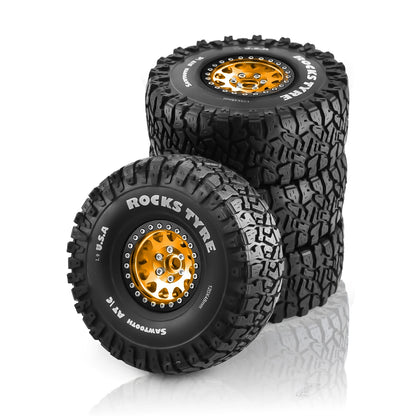 4PCS 1.9 Inch Beadlock Wheel Rims & Rubber Tire for 1/10 RC Rock Crawler Axial SCX10 RR10 AX10 Wraith 90048 90018 KM2-EXPROTAS